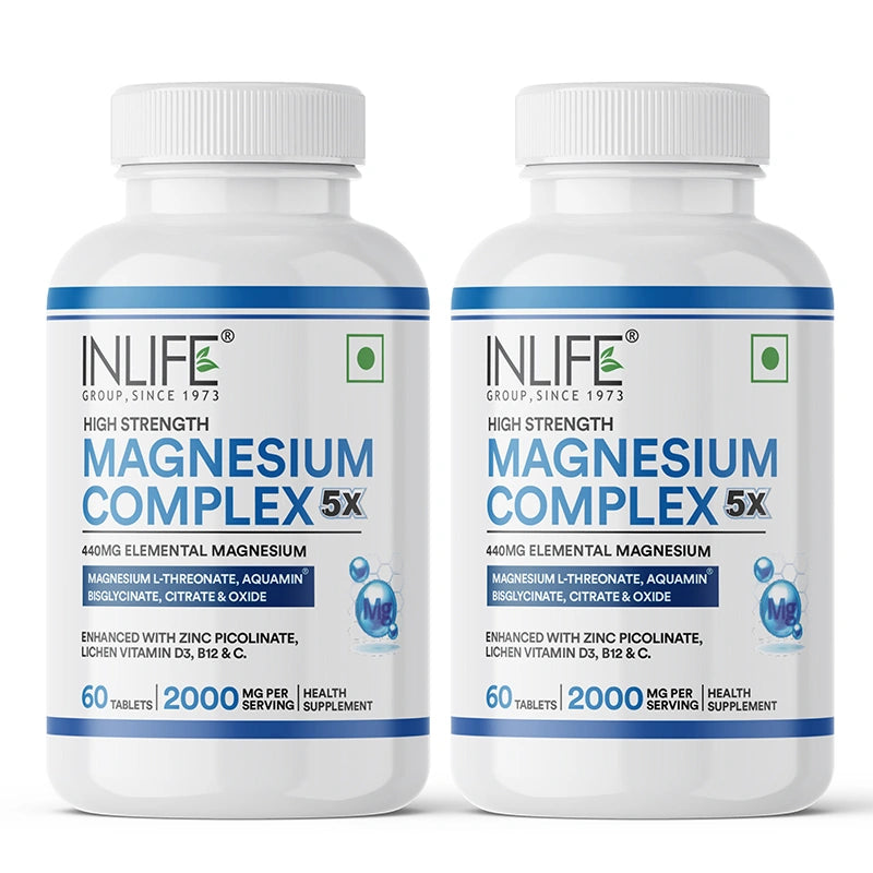 Inlife 5X Magnesium Complex 2000mg with Zinc, Vitamin C, D3, B12 Veg.Tablets