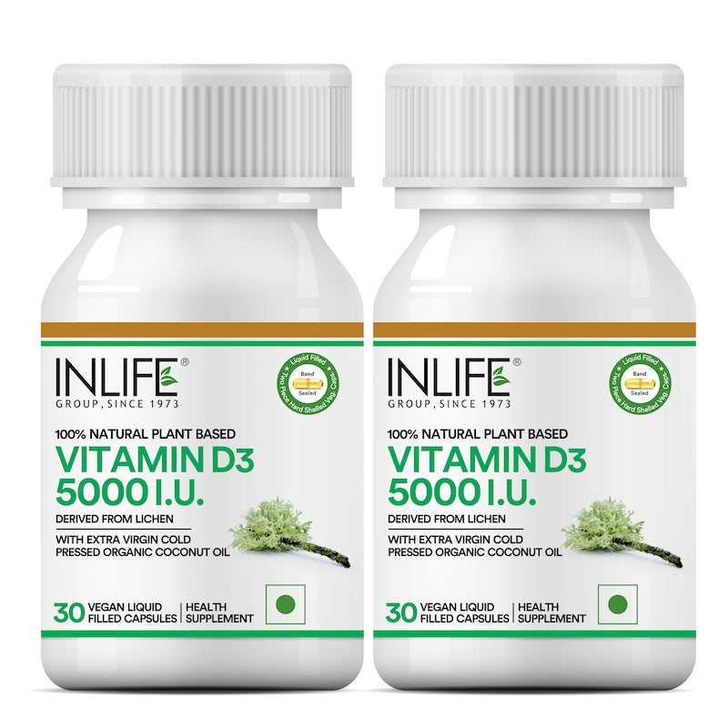 INLIFE Plant Based Vegan Vitamin D3 from Lichen 5000 IU - 30 Liquid Filled Vegetarian Capsules