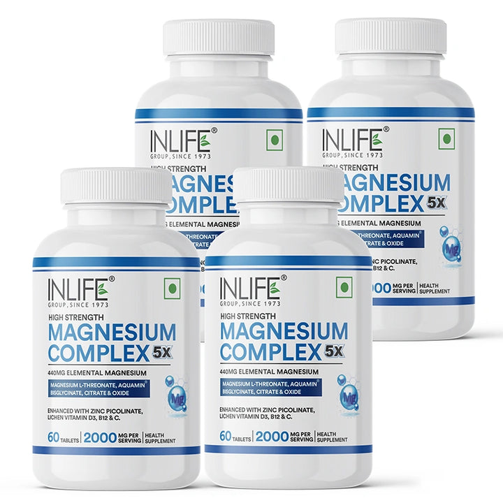 Inlife 5X Magnesium Complex 2000mg with Zinc, Vitamin C, D3, B12 Veg.Tablets