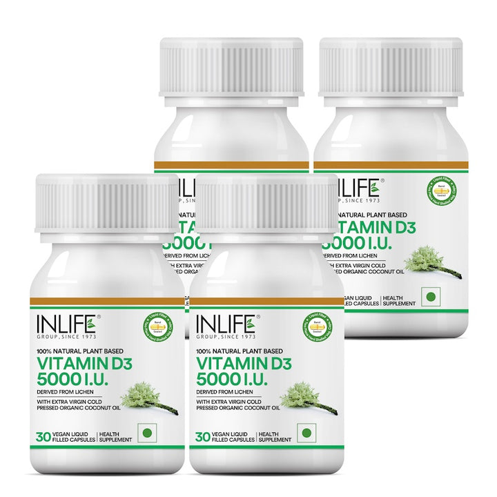 INLIFE Plant Based Vegan Vitamin D3 from Lichen 5000 IU - 30 Liquid Filled Vegetarian Capsules
