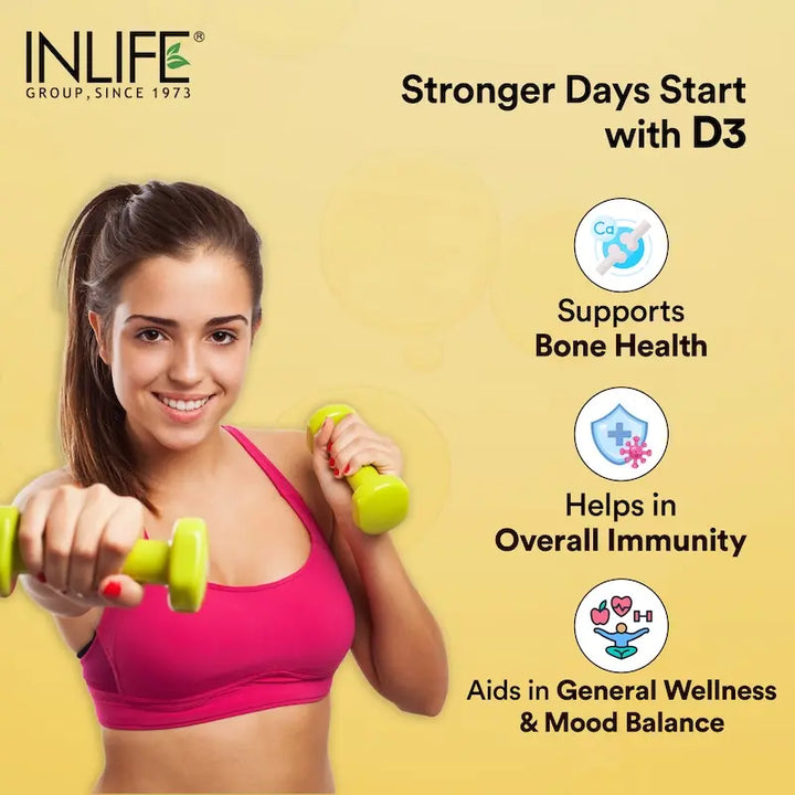 INLIFE Vitamin D3 Cholecalciferol 5000 IU Capsules Supplement - 60 Softgels