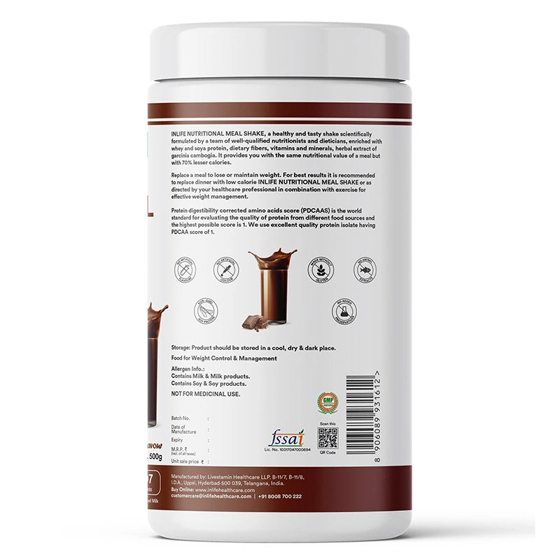 INLIFE Nutritional Meal Replacement Protein Shake, 11g Protein, 0g Added Sugar (500g 16 Servings)