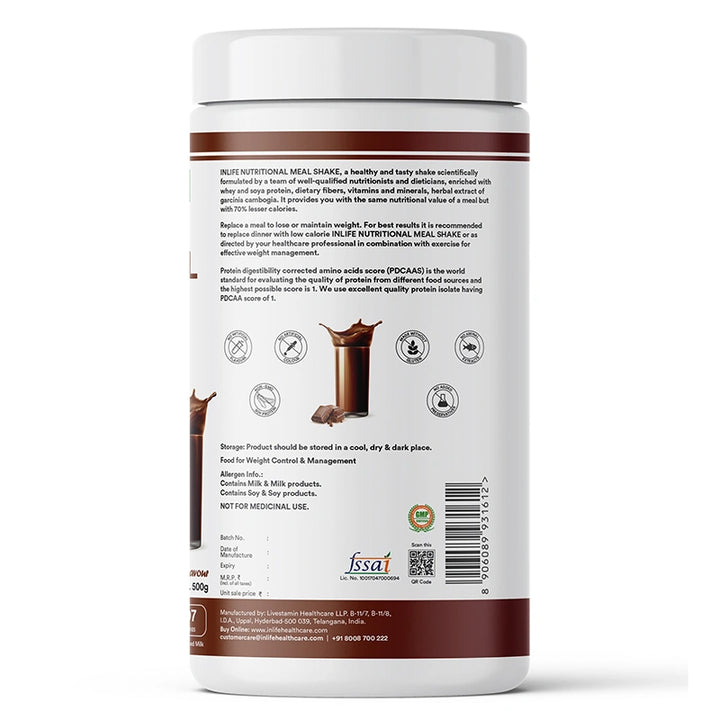 INLIFE Nutritional Meal Replacement Protein Shake, 11g Protein, 0g Added Sugar (500g 16 Servings)