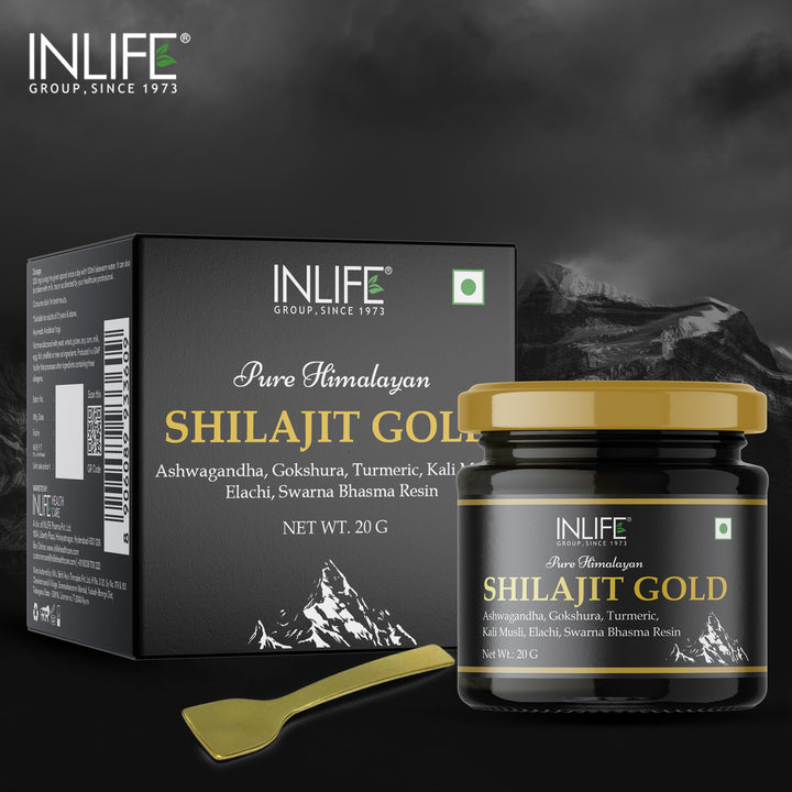 INLIFE Shilajit Gold 20g | Original Himalayan Shilajeet Resin with Ashwagandha, Tribulus, Turmeric, Kali Musli