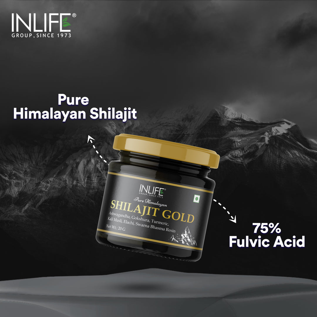 INLIFE Shilajit Gold 20g | Original Himalayan Shilajeet Resin with Ashwagandha, Tribulus, Turmeric, Kali Musli
