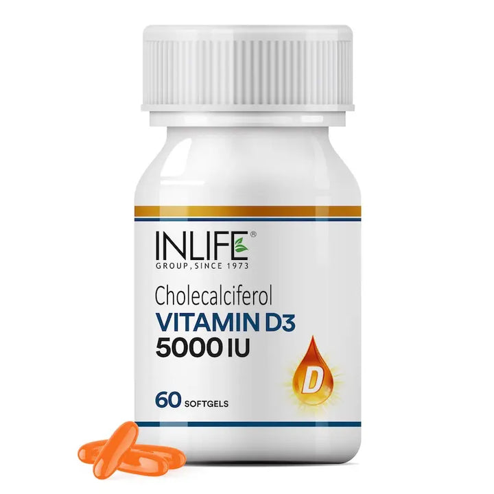 INLIFE Vitamin D3 Cholecalciferol 5000 IU Capsules Supplement - 60 Softgels