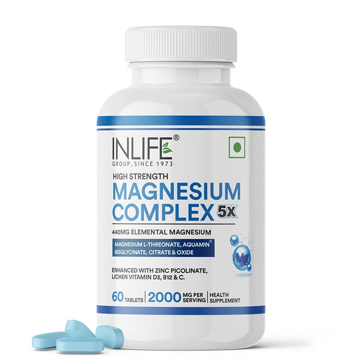 Inlife 5X Magnesium Complex 2000mg with Zinc, Vitamin C, D3, B12 Veg.Tablets