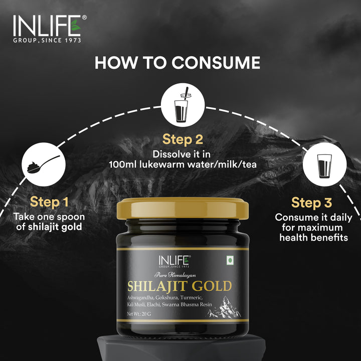 INLIFE Shilajit Gold 20g | Original Himalayan Shilajeet Resin with Ashwagandha, Tribulus, Turmeric, Kali Musli