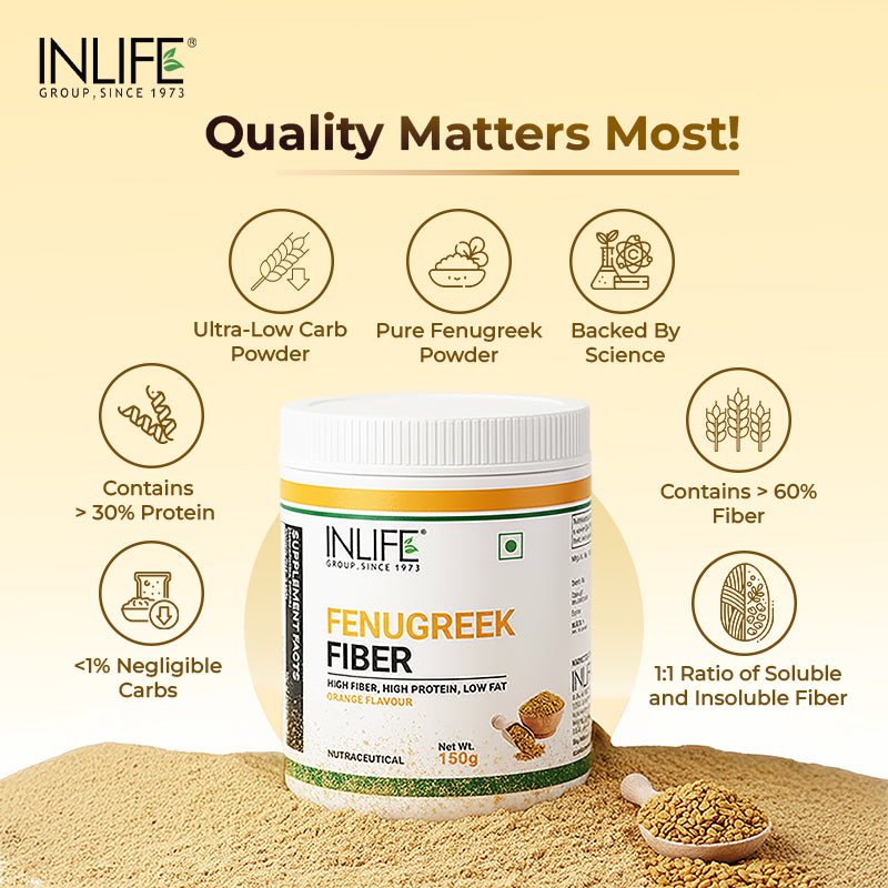 INLIFE Fenugreek Fiber Powder | Refreshing Orange Flavor-150g 
