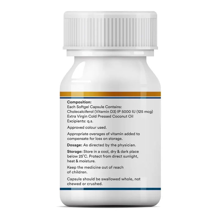INLIFE Vitamin D3 Cholecalciferol 5000 IU Capsules Supplement - 60 Softgels