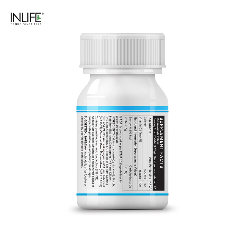 INLIFE Calcium 500 mg Vitamin D3 400 IU Supplement for Men Women