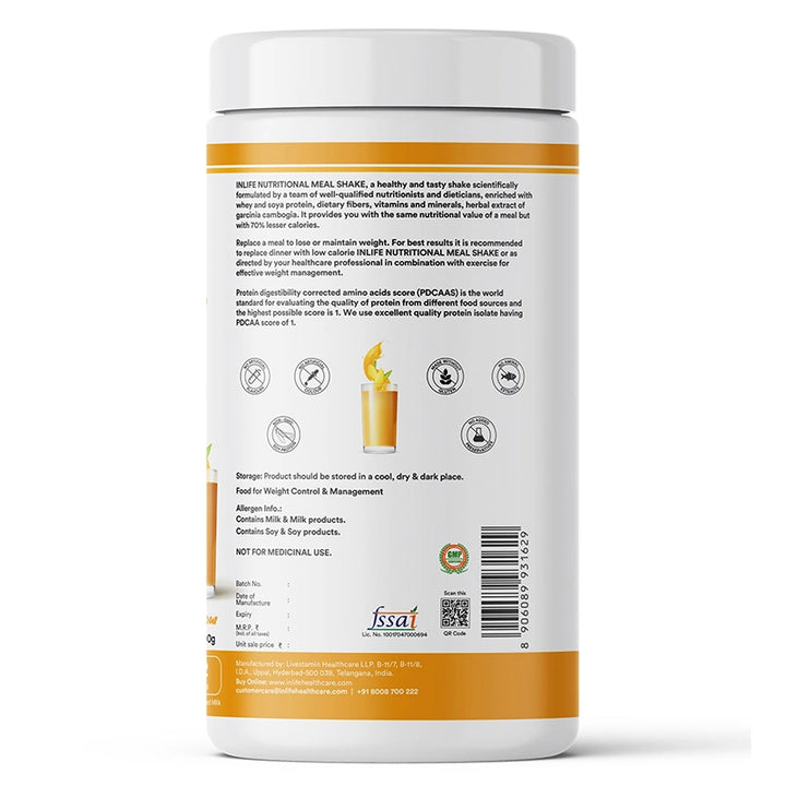 INLIFE Nutritional Meal Replacement Protein Shake, 11g Protein, 0g Added Sugar (500g 16 Servings)