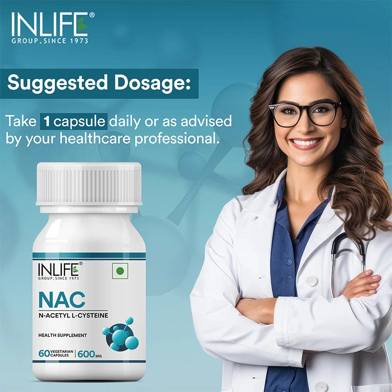INLIFE N Acetyl Cysteine NAC Supplement 600mg | Supports Liver & Respiratory Health