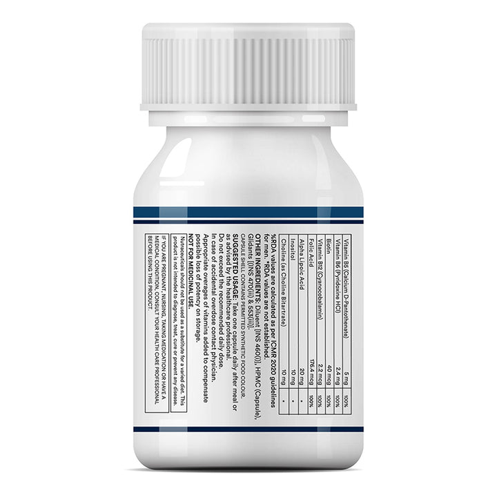 Inlife B-Complex Supplement | 8 Essential B-Vitamins with Alpha Lipoic Acid, Inositol & Choline | Vegetarian Capsules