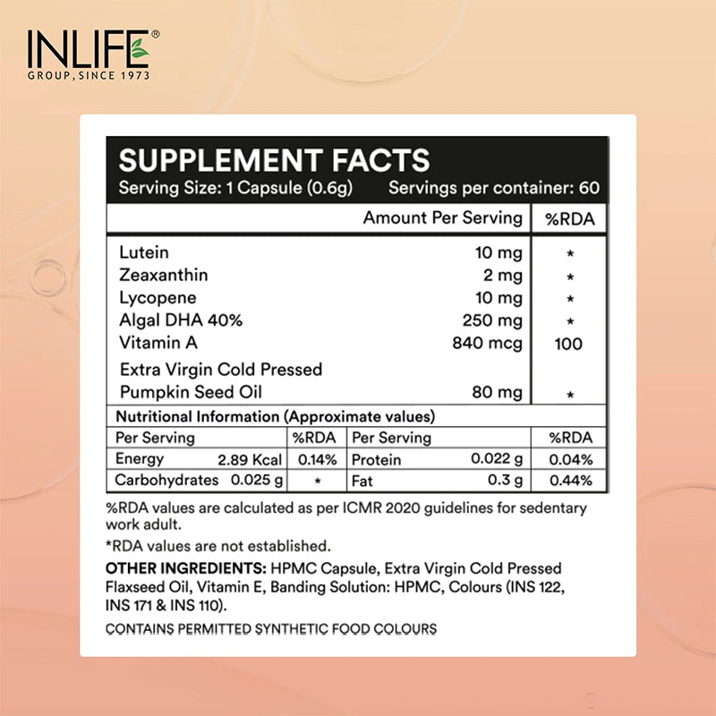 Inlife Natural Lutein & Zeaxanthin Liquid Filled Veg. Capsules | Eye Health & Antioxidant Support