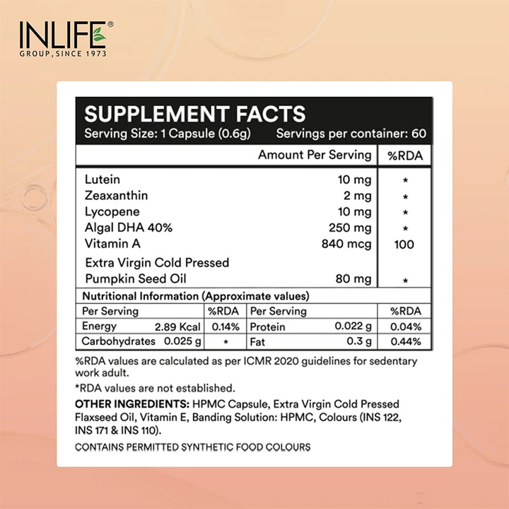 Inlife Natural Lutein & Zeaxanthin Liquid Filled Veg. Capsules | Eye Health & Antioxidant Support