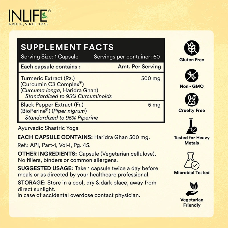 INLIFE Curcumin 95 Advanced (95% Curcuminoids) & Piperine Supplement