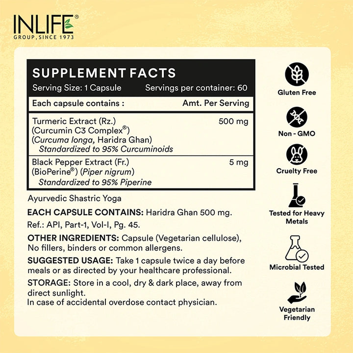 INLIFE Curcumin 95 Advanced (95% Curcuminoids) & Piperine Supplement