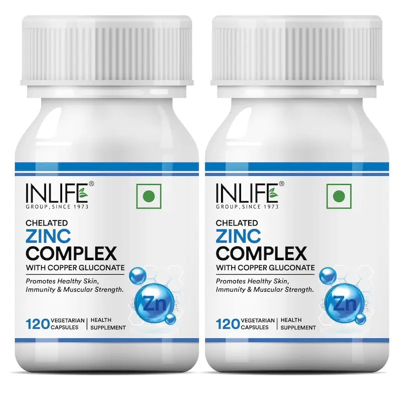 Inlife Zinc Supplements, Chelated Zinc Complex | Men & Women | 120 Veg. Capsules