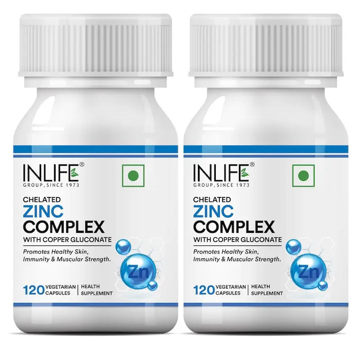 Inlife Zinc Supplements, Chelated Zinc Complex | Men & Women | 120 Veg. Capsules