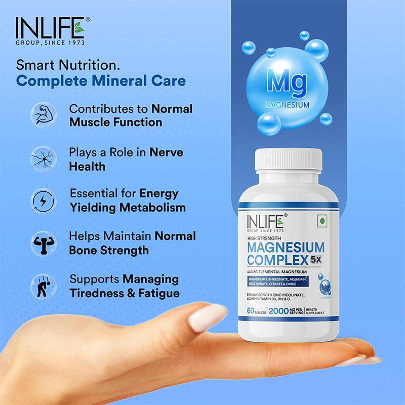 Inlife 5X Magnesium Complex 2000mg with Zinc, Vitamin C, D3, B12 Veg.Tablets