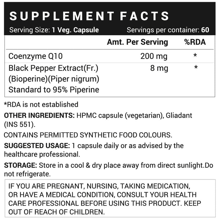 INLIFE Coenzyme Q10 CoQ10 200mg with Bioperine (Piperine) 8mg Supplement - INLIFE Healthcare (International)