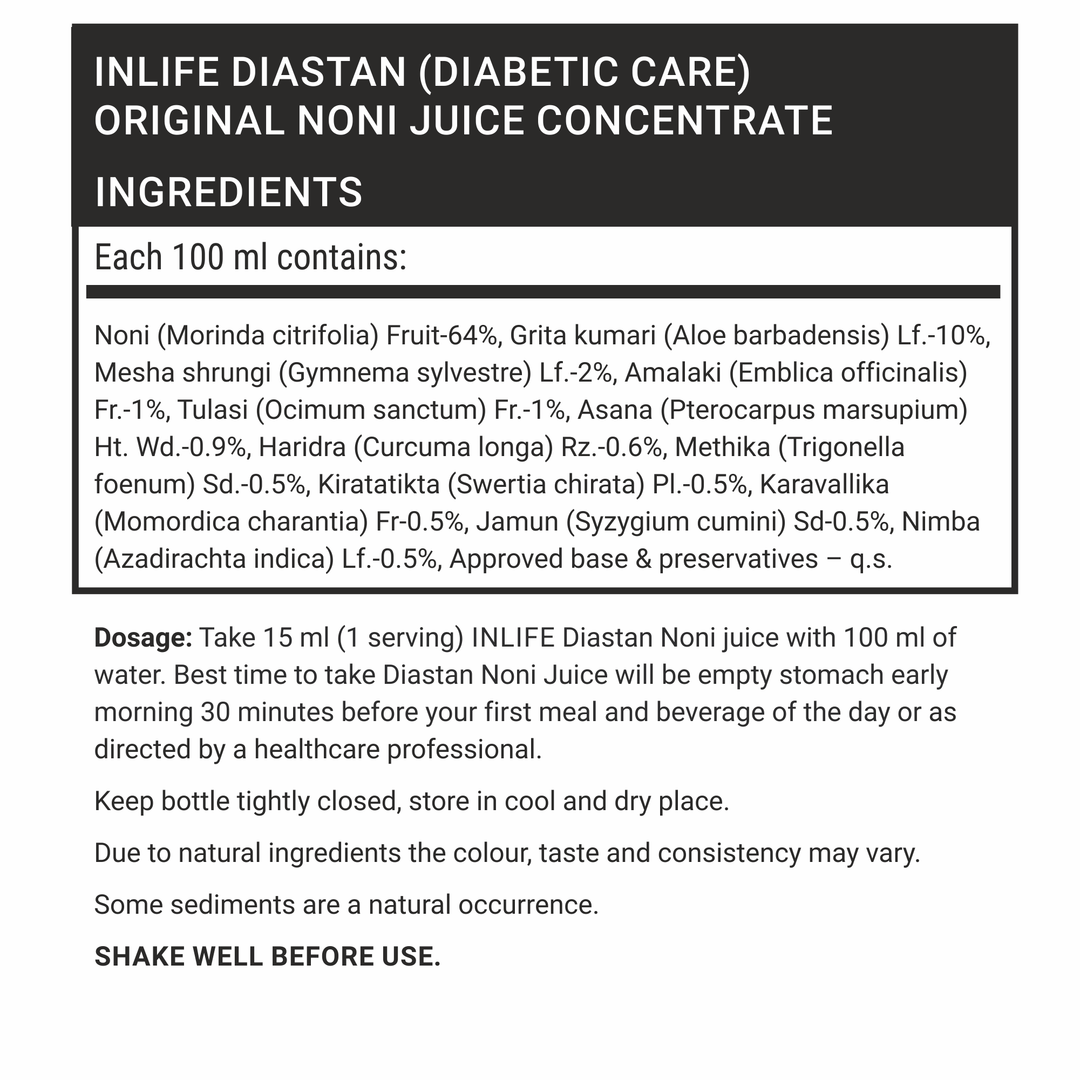 INLIFE Diastan Noni Juice Concentratefor Diabetic Care - 1 Litre - INLIFE Healthcare (International)