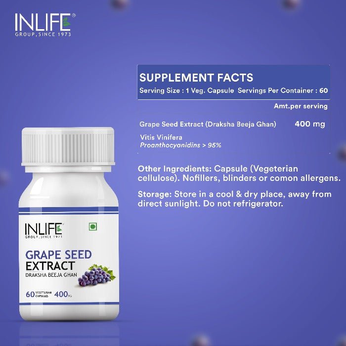 INLIFE Grape Seed Extract (Proanthocyanidins > 95%), 400 mg - INLIFE Healthcare (International)
