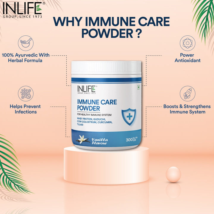 INLIFE Immunity Booster Protein Powder, Whey Protein with Ayurvedic Herbs - 300 g (Vanilla) - INLIFE Healthcare (International)