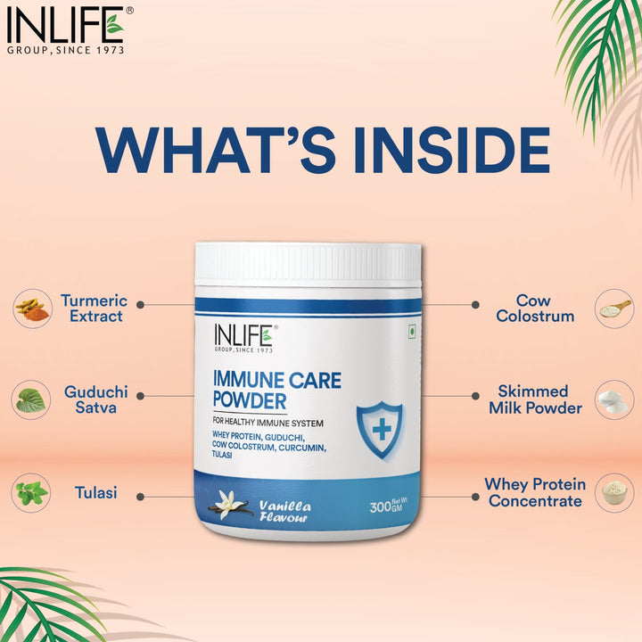INLIFE Immunity Booster Protein Powder, Whey Protein with Ayurvedic Herbs - 300 g (Vanilla) - INLIFE Healthcare (International)