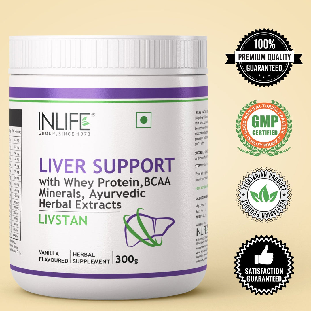 INLIFE Livstan Liver Support Supplement, Whey Protein Powder with Ayurvedic Herbs - 300 grams (Vanilla) - INLIFE Healthcare (International)