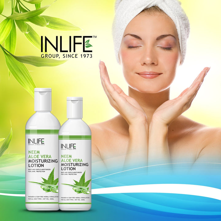 INLIFE Natural Aloe Vera Neem Moisturizing Face Lotion, Paraben Free, 200ml - INLIFE Healthcare (International)