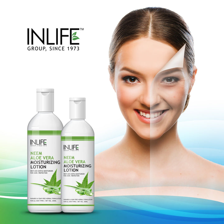 INLIFE Natural Aloe Vera Neem Moisturizing Face Lotion, Paraben Free, 200ml - INLIFE Healthcare (International)