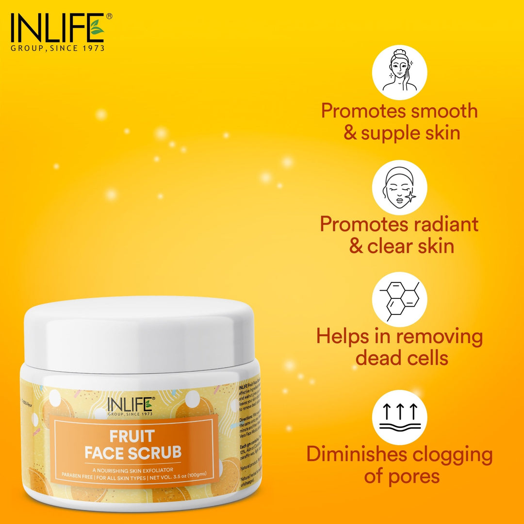 INLIFE Natural Fruit Face Scrub Paraben Free Best Exfoliator For Acne, 100g - INLIFE Healthcare (International)