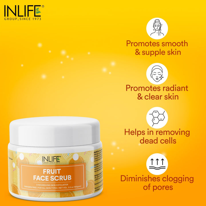 INLIFE Natural Fruit Face Scrub Paraben Free Best Exfoliator For Acne, 100g - INLIFE Healthcare (International)