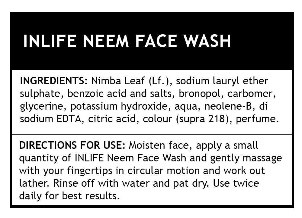 INLIFE Natural Neem Face Wash, Soap & Paraben Free for Acne & Black Spots, 200ml - INLIFE Healthcare (International)