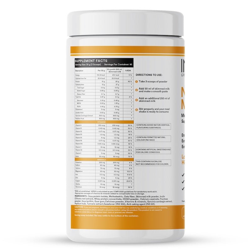 INLIFE Nutritional Meal Replacement Protein Shake, 11g Protein, 0g Added Sugar (500g 16 Servings) - INLIFE Healthcare (International)