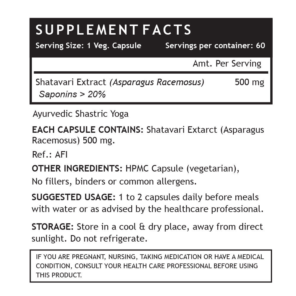 INLIFE Shatavari Extract Asparagus Recemosus (Saponins > 20%), 500 mg - INLIFE Healthcare (International)