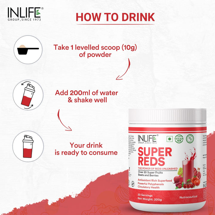 INLIFE Super Reds Powder | Energize with Powerful Antioxidants Supports Energy - 200g - INLIFE Healthcare (International)