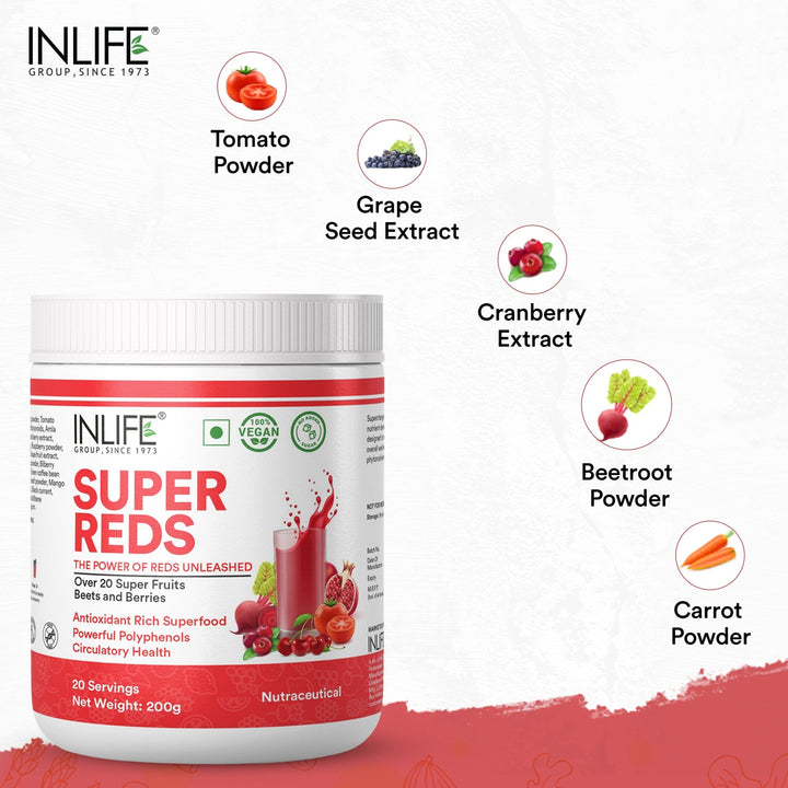 INLIFE Super Reds Powder | Energize with Powerful Antioxidants Supports Energy - 200g - INLIFE Healthcare (International)