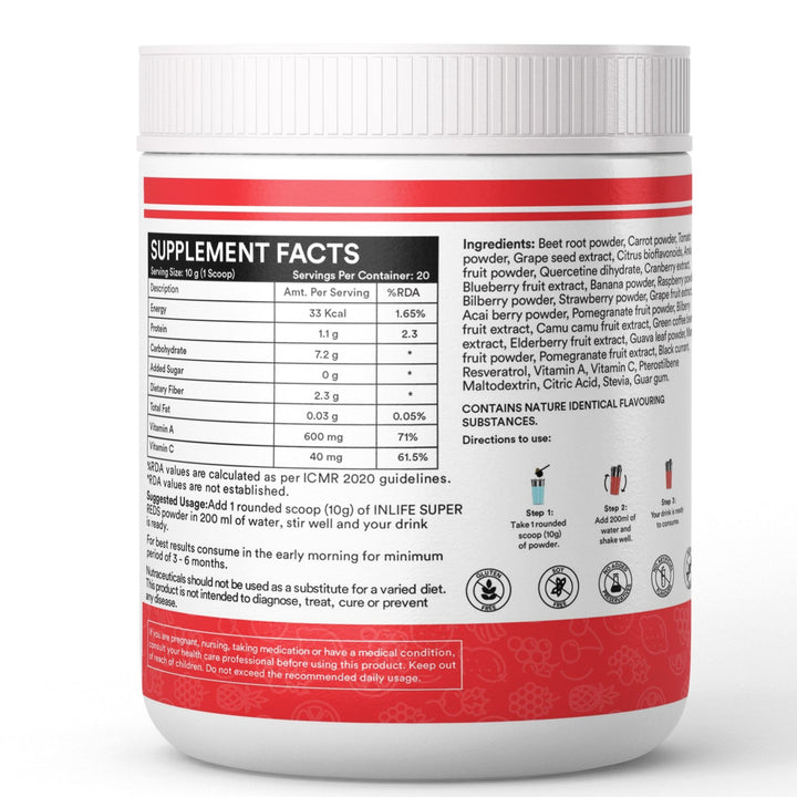 INLIFE Super Reds Powder | Energize with Powerful Antioxidants Supports Energy - 200g - INLIFE Healthcare (International)
