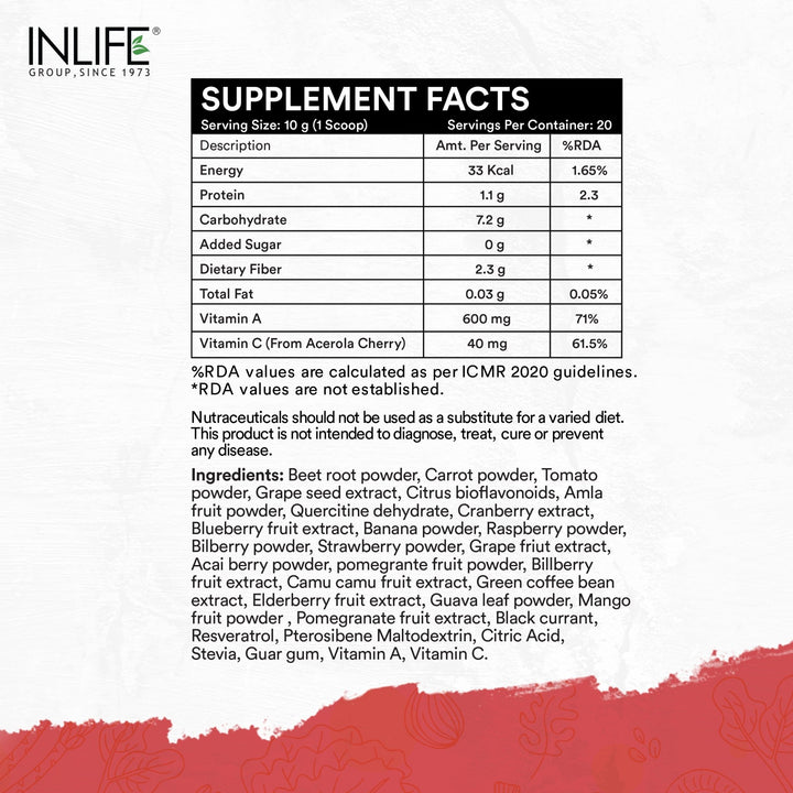 INLIFE Super Reds Powder | Energize with Powerful Antioxidants Supports Energy - 200g - INLIFE Healthcare (International)