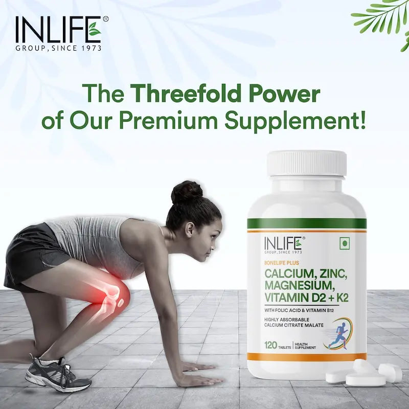 INLIFE Calcium Magnesium Zinc Vitamin D K2 Folic Acid & B12 Supplement