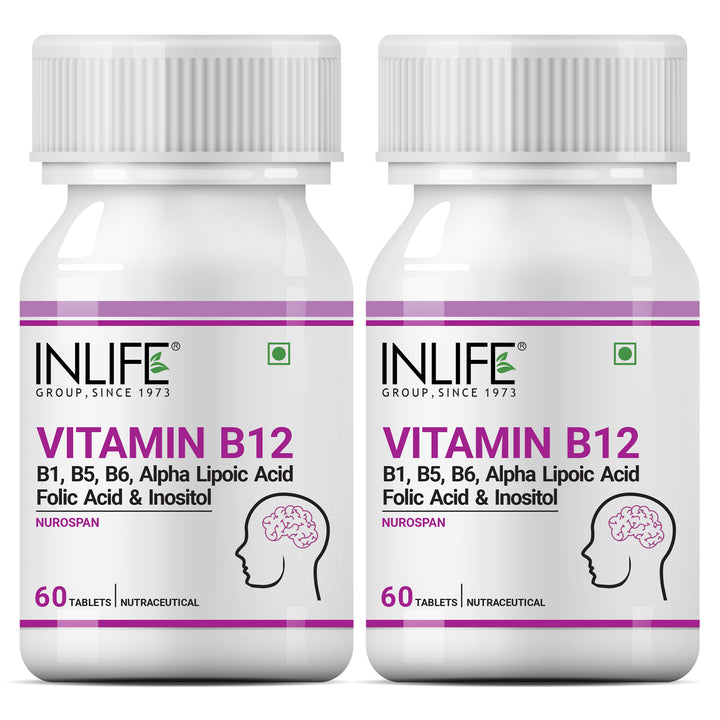 INLIFE Vitamin B12 1500 mcg, B1, B5, B6, Alpha Lipoic Acid ALA, Folic Acid, Inositol Supplements