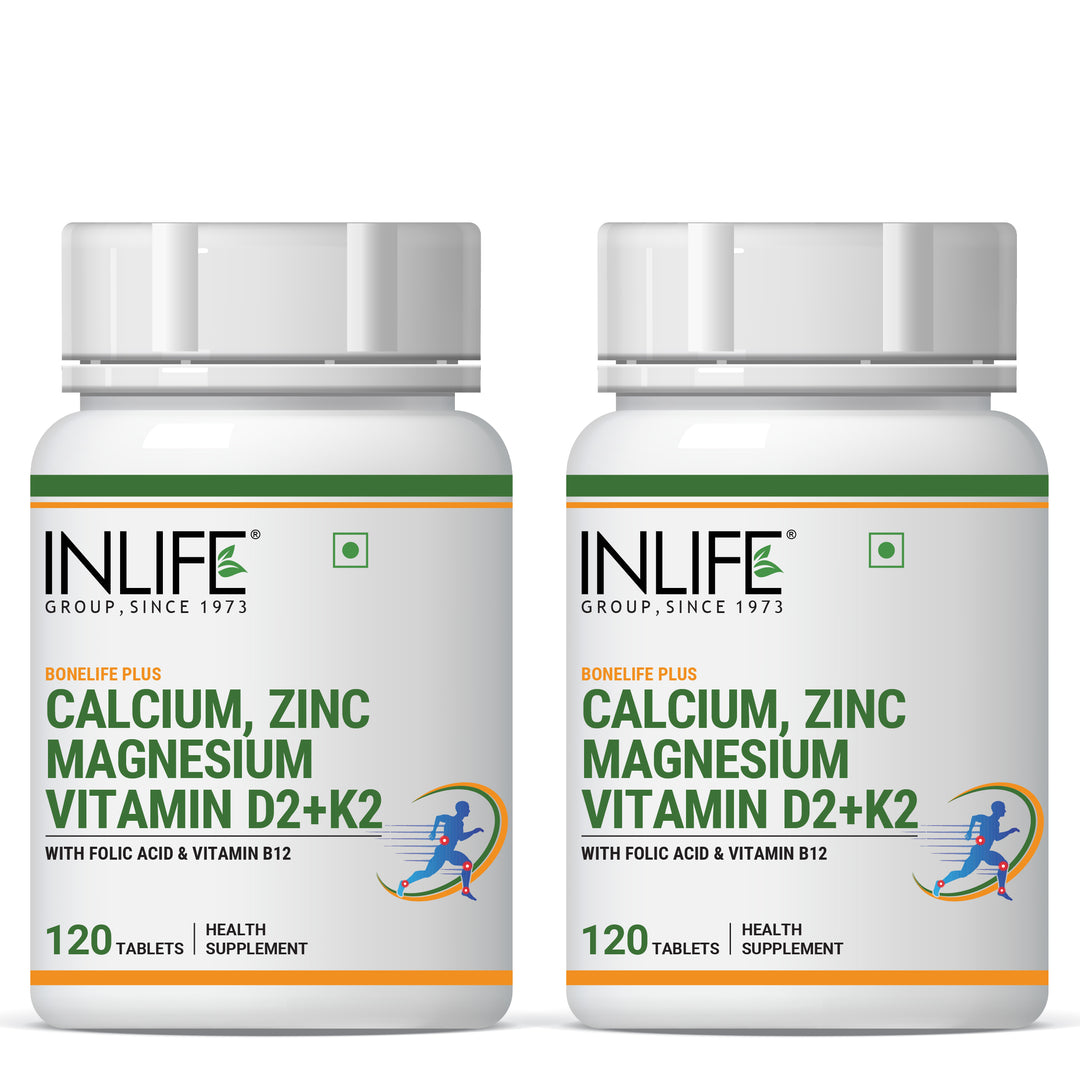 INLIFE Calcium Magnesium Zinc Vitamin D K2 Folic Acid & B12 Supplement
