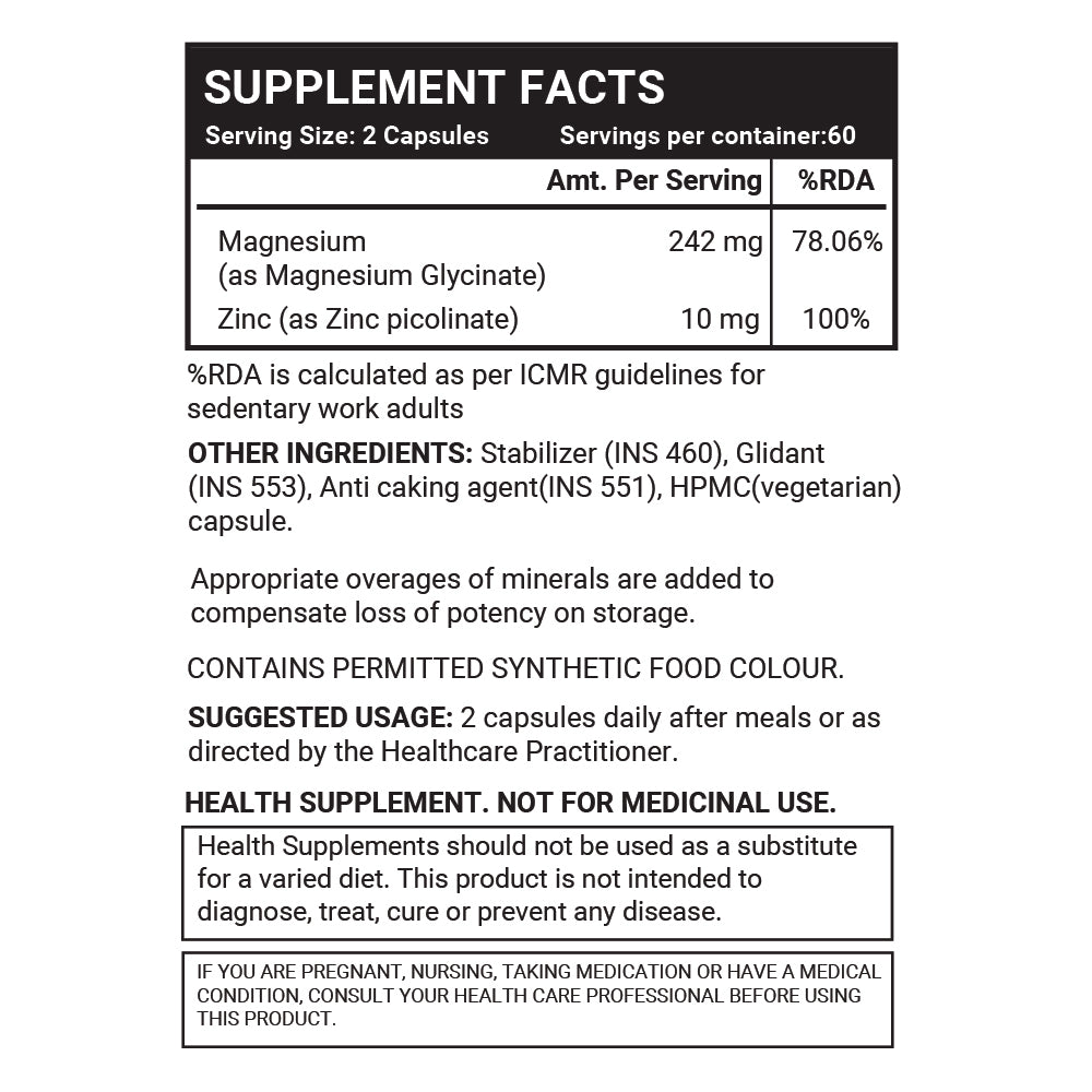INLIFE Magnesium Glycinate Supplement (Elemental Magnesium 242mg) with Zinc 10mg