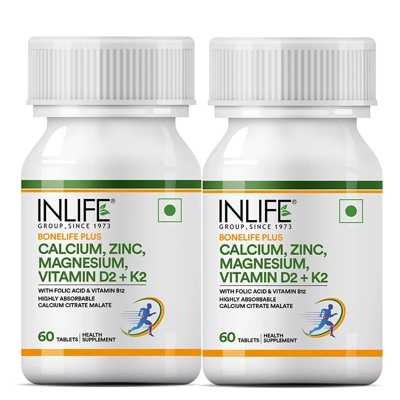 INLIFE Calcium Magnesium Zinc Vitamin D K2 Folic Acid & B12 Supplement