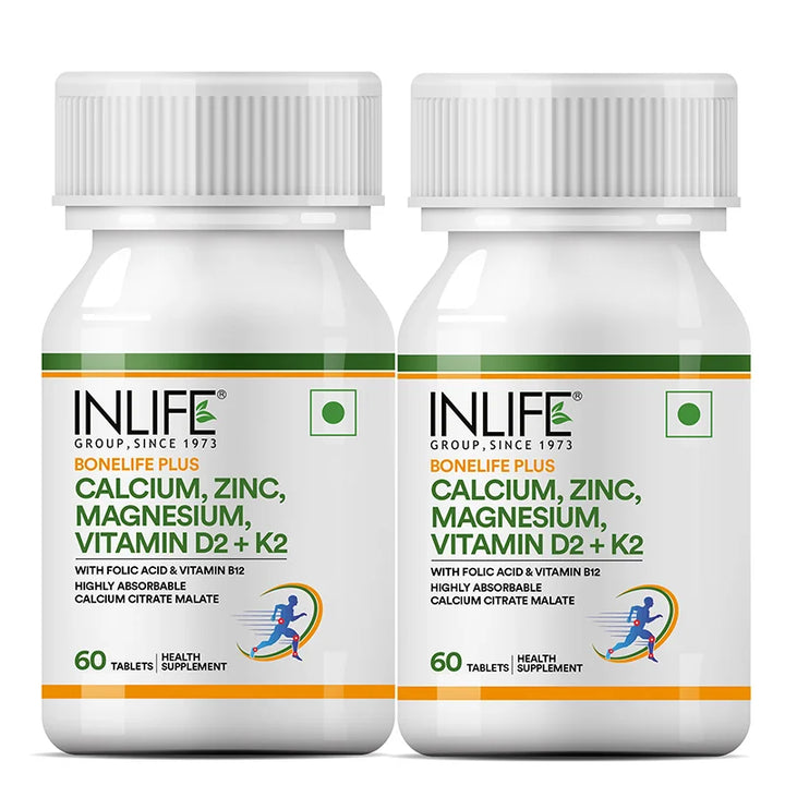 INLIFE Calcium Magnesium Zinc Vitamin D K2 Folic Acid & B12 Supplement