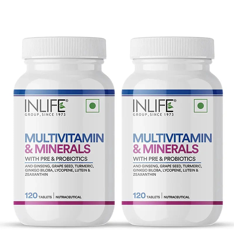 INLIFE Multivitamin Tablets For Men & Women with Ginseng & Prebiotic Probiotic | Multivitamin Supplement with Vitamin B12, C, D, E, Zinc & Biotin Nutrition Tablet
