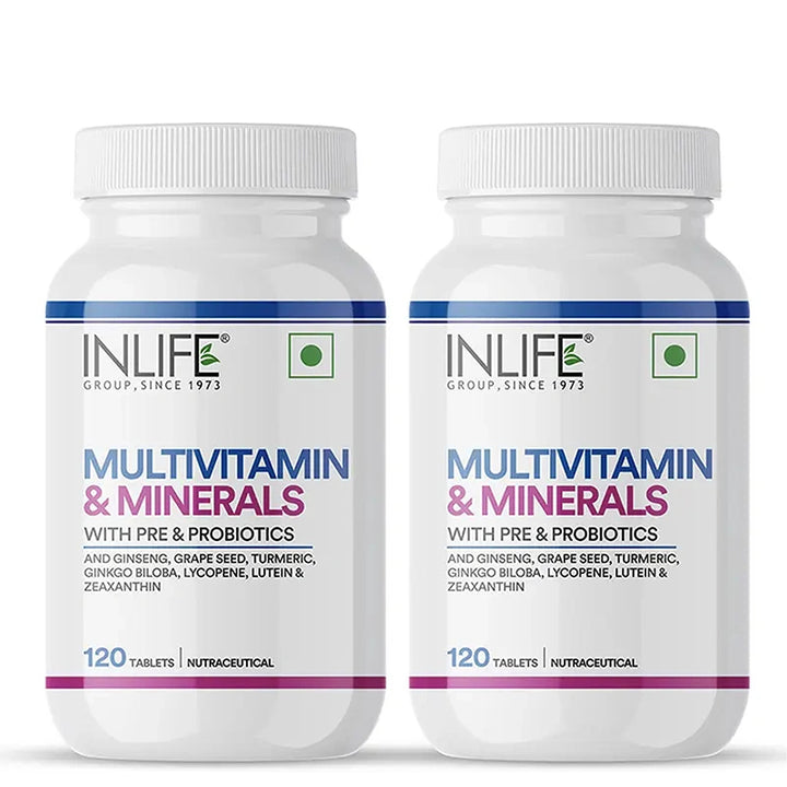 INLIFE Multivitamin Tablets For Men & Women with Ginseng & Prebiotic Probiotic | Multivitamin Supplement with Vitamin B12, C, D, E, Zinc & Biotin Nutrition Tablet